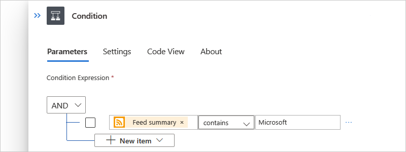 Screenshot des Standardworkflows und der vollständigen Bedingungskriterien.