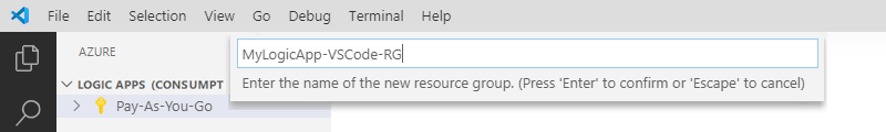 Screenshot eines neuen eingegebenen Azure-Ressourcengruppennamens.