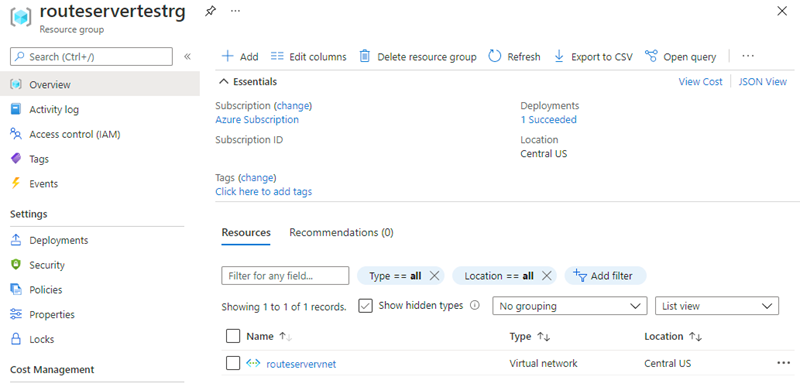 Screenshot der Ressourcengruppe 