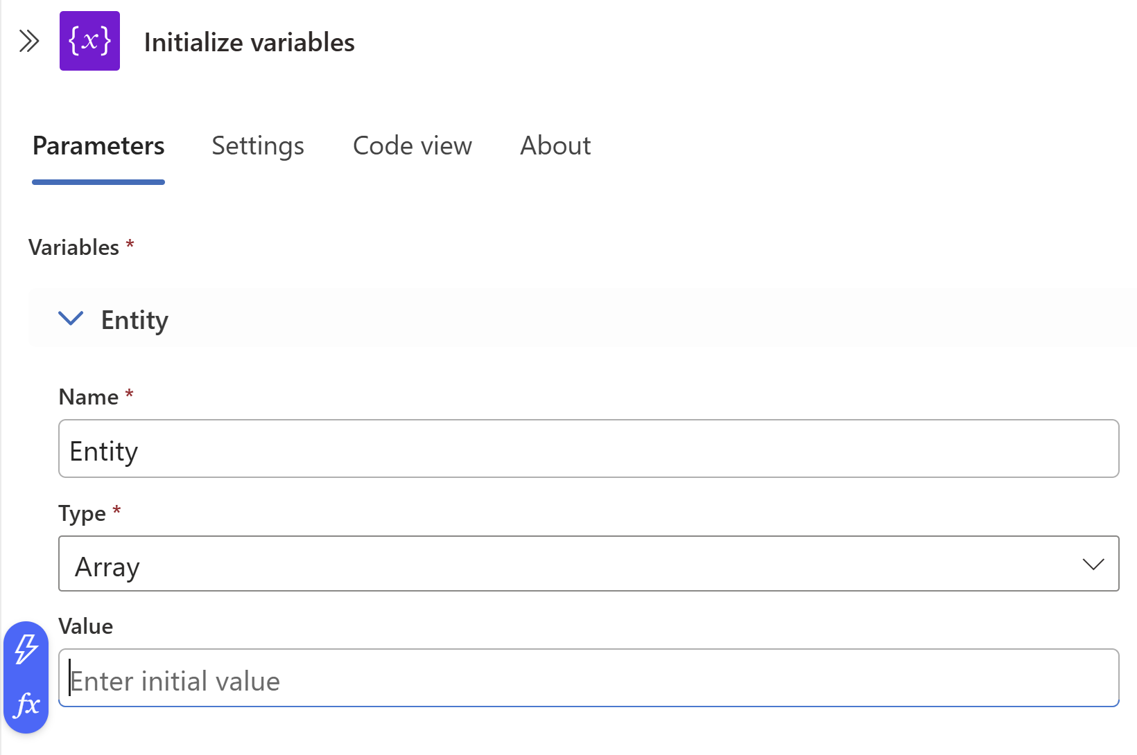 Screenshot: Initialisieren einer Variablen im Logik-App-Designer