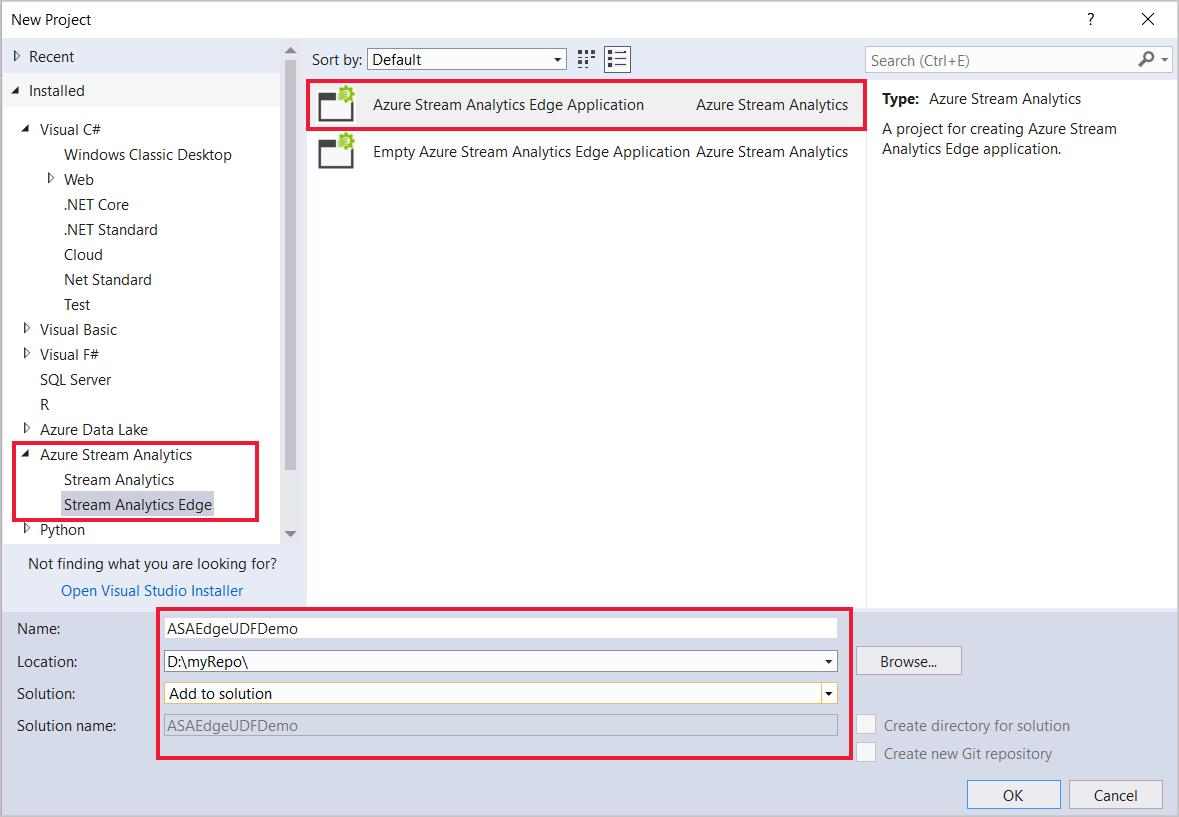 Erstellen eines Azure Stream Analytics Edge-Projekts in Visual Studio