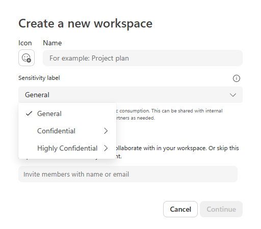 Erstellung eines Microsoft Loop-Arbeitsbereichs mit Vertraulichkeitsbezeichnungen zum Schutz des Zugriffs auf die Daten im Arbeitsbereich.