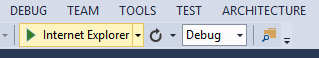 Screenshot von Visual Studio mit hervorgehobenem Pfeilsymbol auf der Symbolleiste zum Veranschaulichen des Anwendungsdebuggingprozesses.