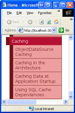Die Sitemap enthält jetzt Einträge für die Caching-Tutorials