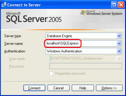 Anfügen an den localhost\SQLExpress Server