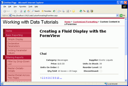 Die FormView bricht aus dem Grid-Like Layout aus, das in der DetailsView angezeigt wird.