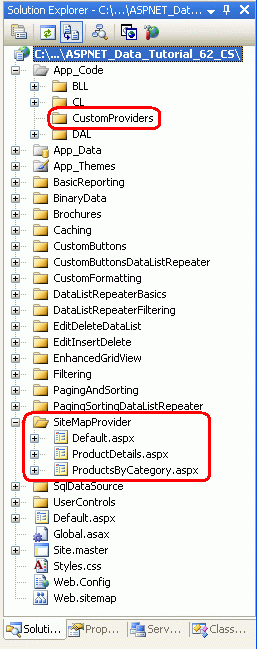 ASP.NET-Seiten für site map provider-bezogene Tutorials hinzufügen