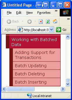 Die Sitemap enthält jetzt Einträge für die Batchdaten-Tutorials