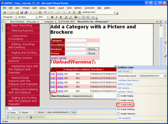 Konfigurieren der GridView zur Unterstützung der Bearbeitung