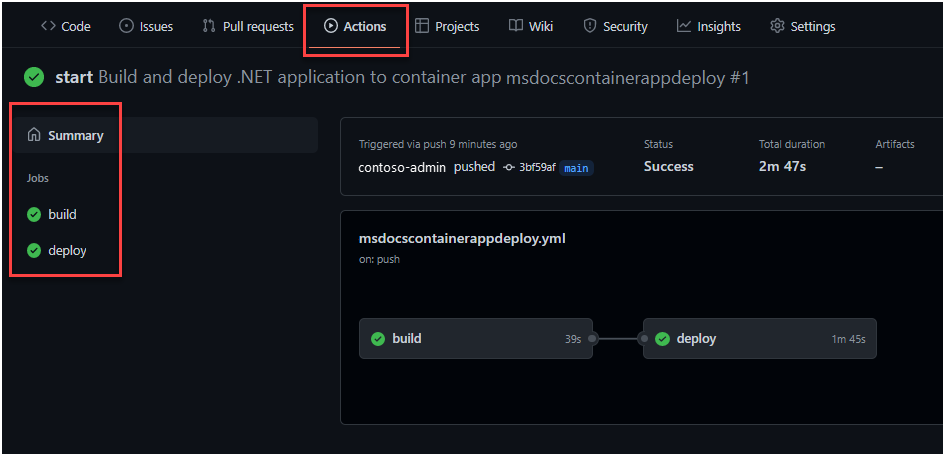 Screenshot der GitHub Actions.