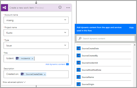 Screenshot der Visual Studio-Aktion.
