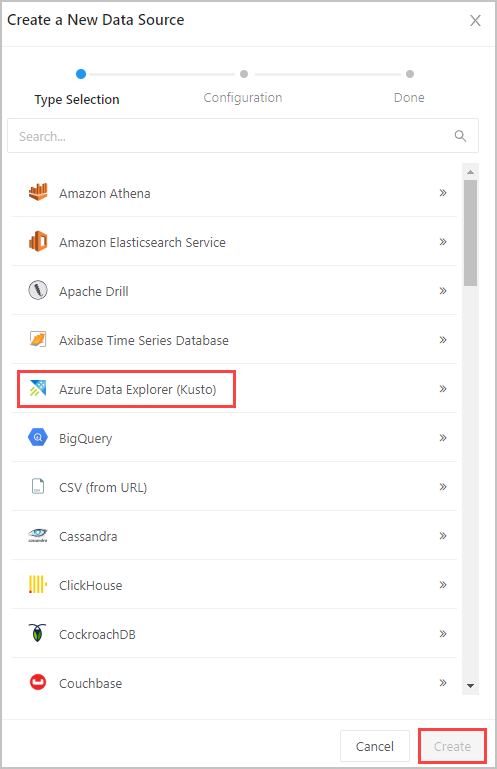 Auswählen einer Azure&nbsp;Data&nbsp;Explorer-Datenquelle