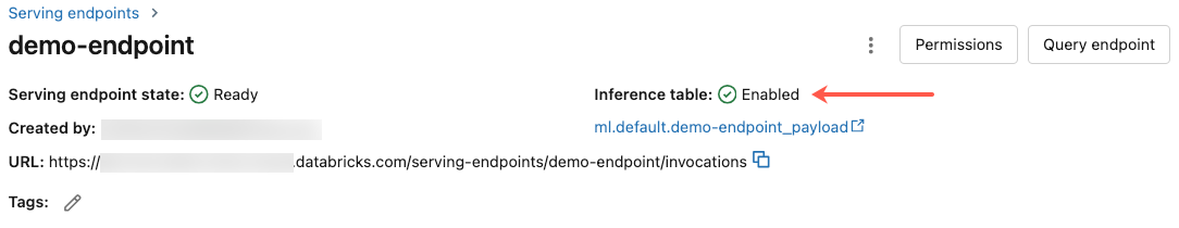 Link zum Namen der Inferenz-Tabelle auf der Endpunkt-Seite
