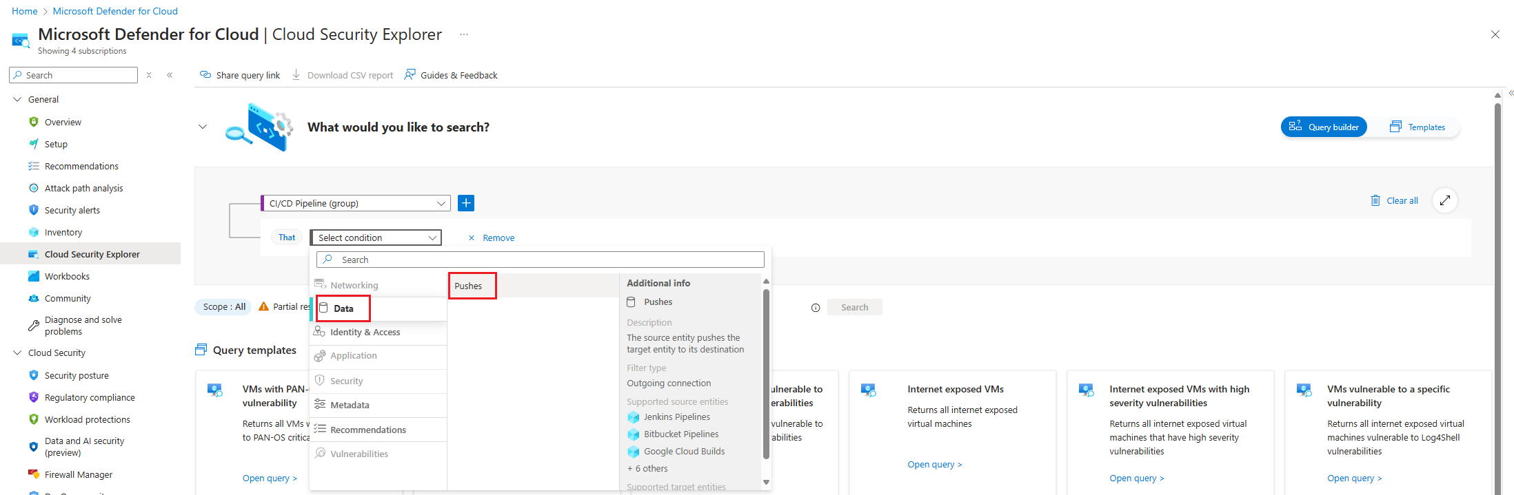 Screenshot der Auswahlbedingung im Cloud Security Explorer.