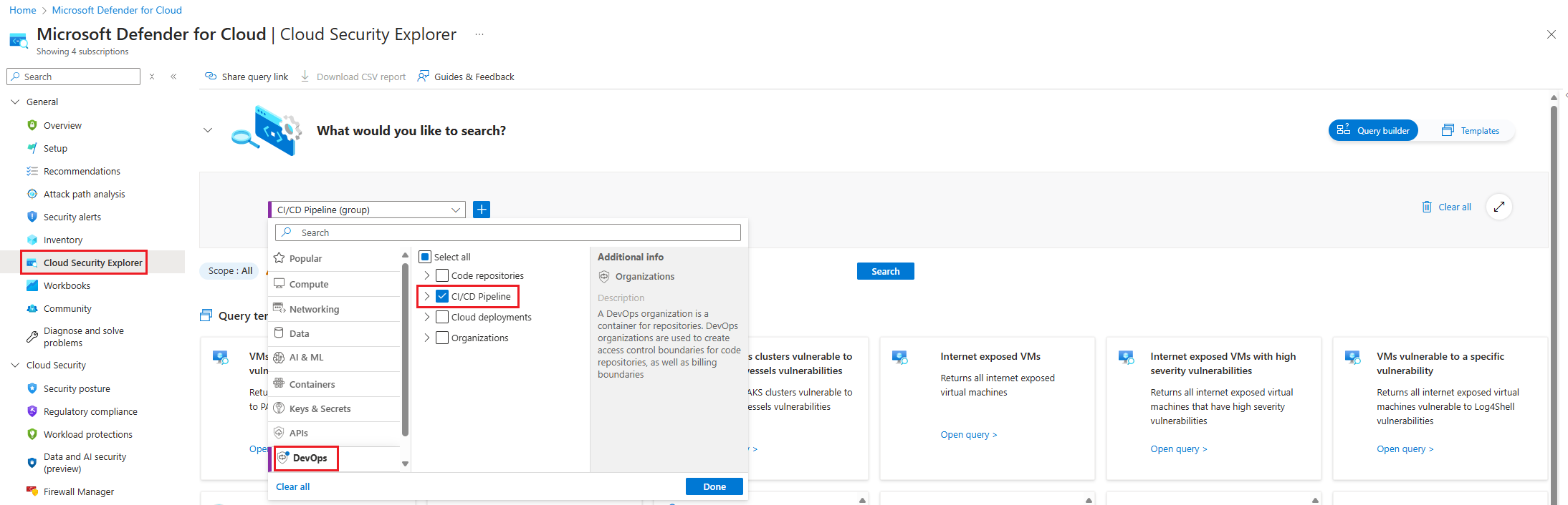Screenshot der CI/CD-Pipeline im Cloud Security Explorer.