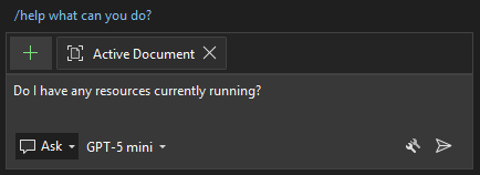 Screenshot mit einer Beispielaufforderung, die in den Chatbereich von Visual Studio 2022 eingegeben wurde.
