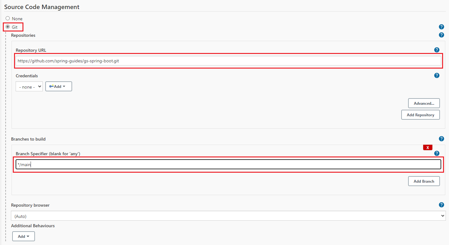 Definieren des Git-Repositorys