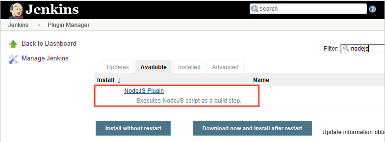 Hinzufügen des NodeJS-Plug-Ins zu Jenkins