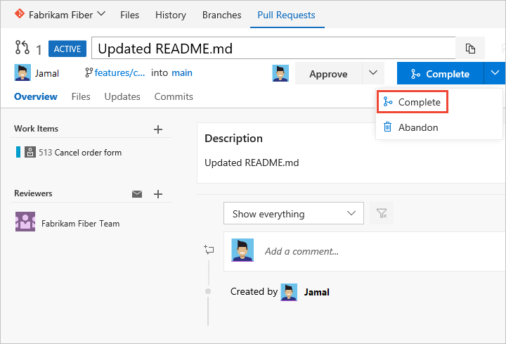 Ein Screenshot zeigt die Seite Pull-Request, Pull-Request erstellen.