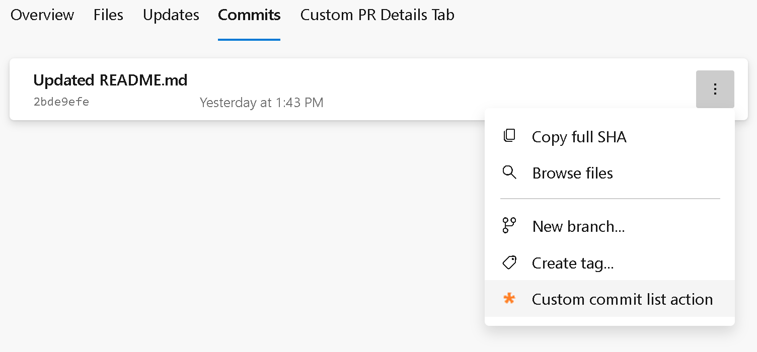Screenshot des Git Commit-Listenmenüs.