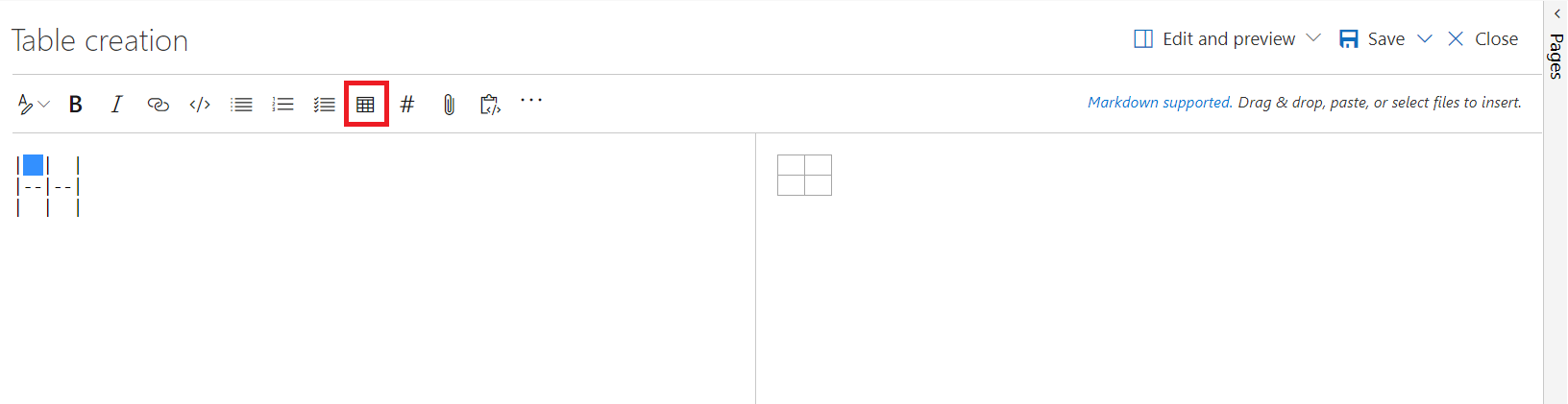 Markdown-Tabelle einfügen.
