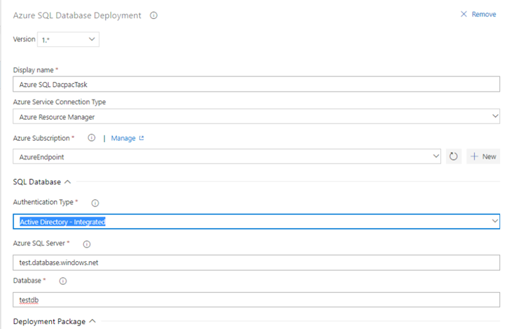 Azure AD-Authentifizierungsunterstützung für Azure SQL-Aufgabe.