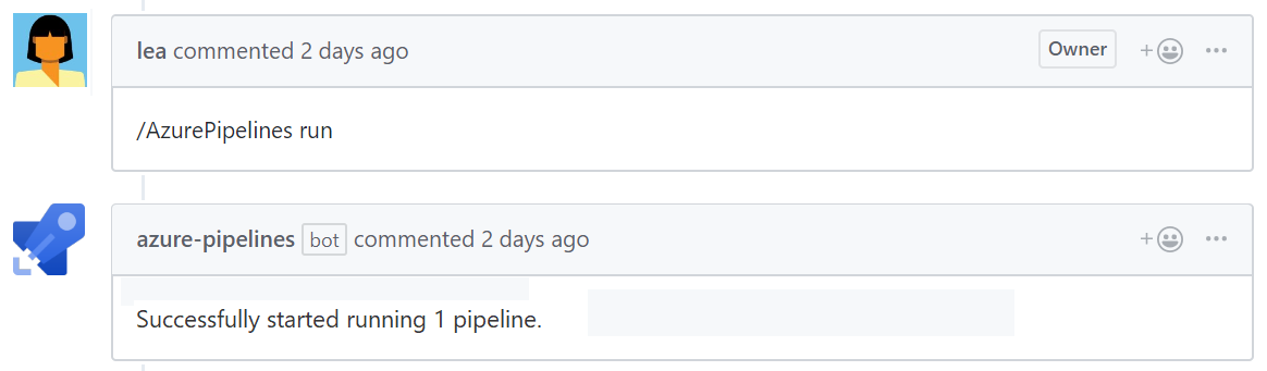 Führen Sie Pipelines mit GitHub-Pullanforderungskommentaren aus.