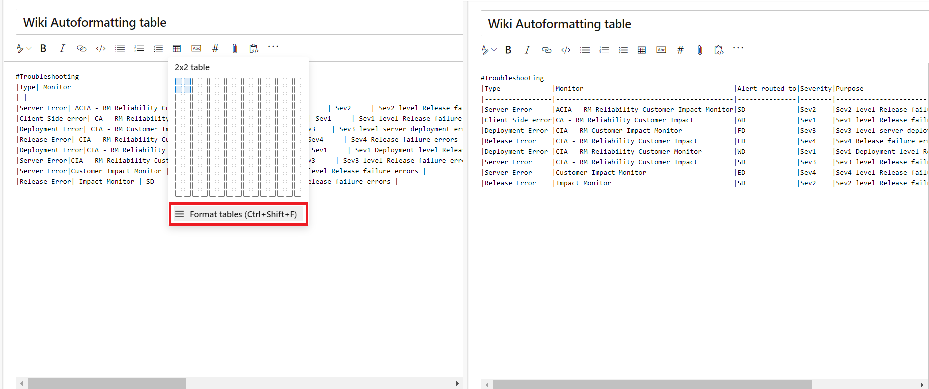 Automatisches Formatieren von Markdown-Tabellen.