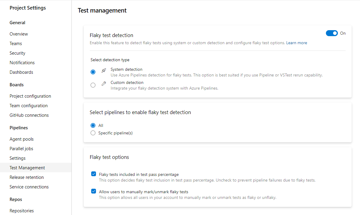 Unterstützung innerhalb des Produkts für das Management instabiler Tests.