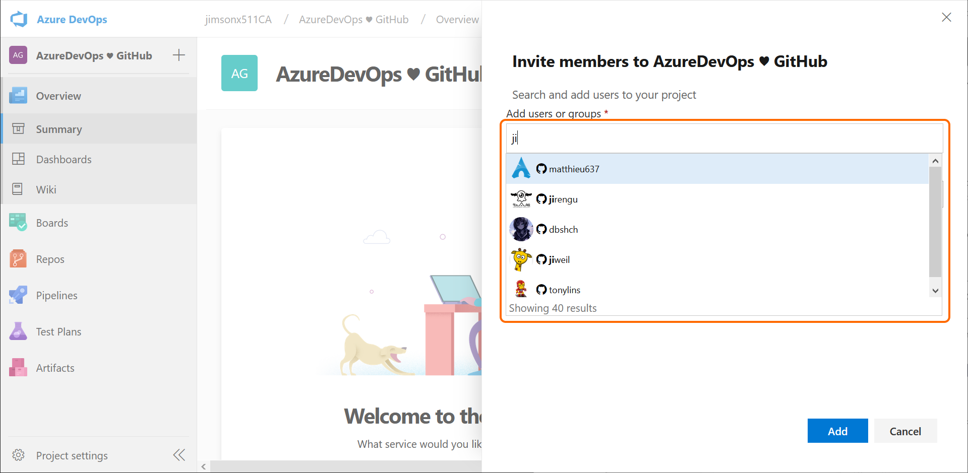 Laden Sie GitHub-Mitarbeiter in Azure DevOps ein.