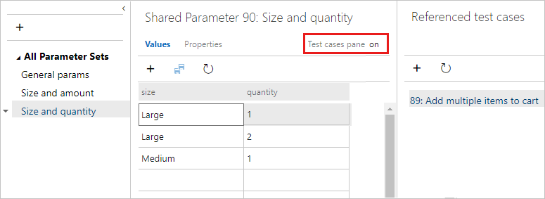 Der Screenshot zeigt Optionen zum Hinzufügen, Bearbeiten, Anzeigen und Umbenennen eines freigegebenen Parameters.