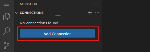 Screenshot der Hinzugefügten Verbindungsschaltfläche in der MongoDB-Erweiterung.