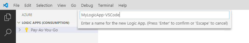 Screenshot, der einen Namen zeigt, der für eine Logic-App eingegeben wurde.
