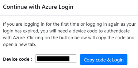 Screenshot, der zeigt, wo der Gerätecode kopiert wird und wo man sich anmeldet.