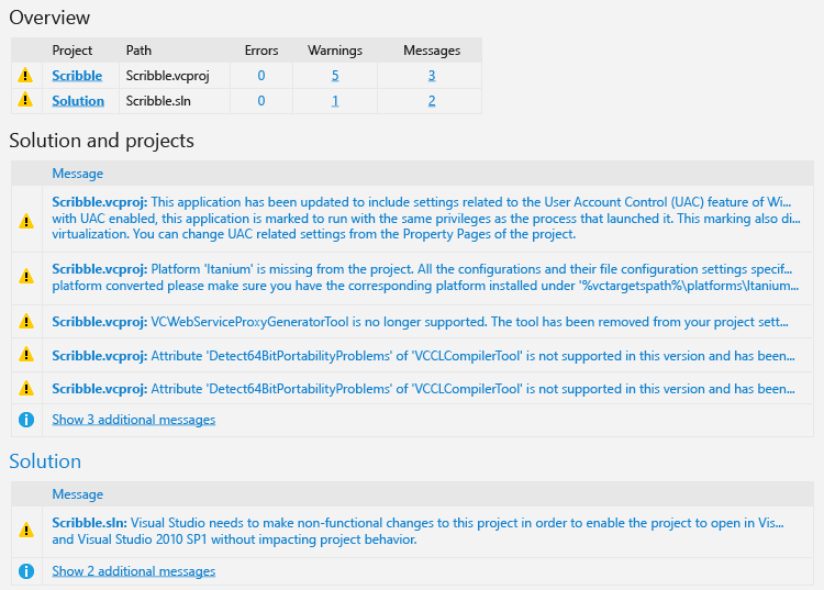 Screenshot des Upgrade-Berichts.
