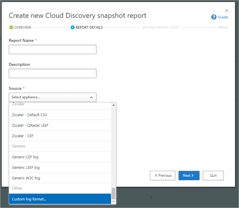 Screenshot des Dialogfelds „Neue Cloud Discovery-Momentaufnahme erstellen“.