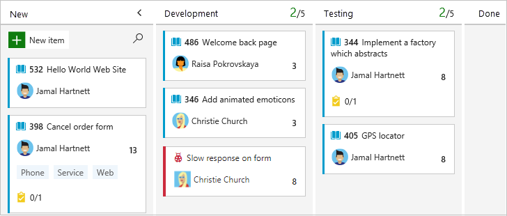 Screenshot eines Kanban-Boards für die Softwareentwicklung.