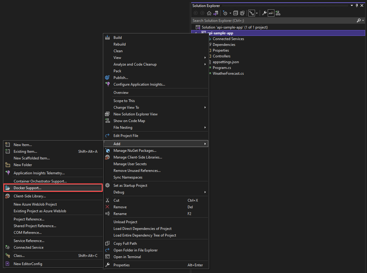 Visual Studio: Hinzufügen der Docker-Unterstützung