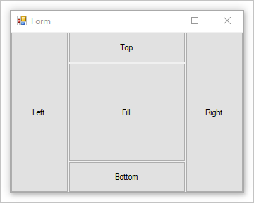 Windows-Formular mit Schaltflächen mit Dockeinstellungen.