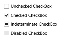 CheckBox-Steuerelemente in verschiedenen Zuständen.