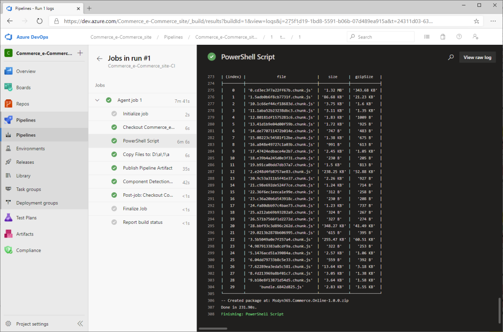 Screenshot of Azure DevOps showing running job with agent job logs.