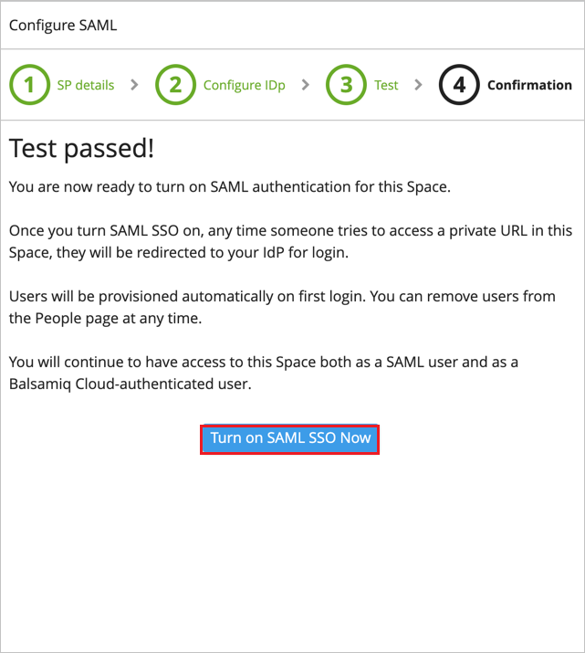 Screenshot zeigt den SAML-Test.