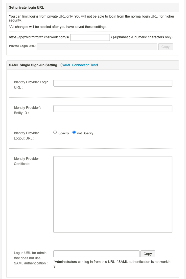 Screenshot der Konfiguration der SAML-Anmeldeeinstellungen.