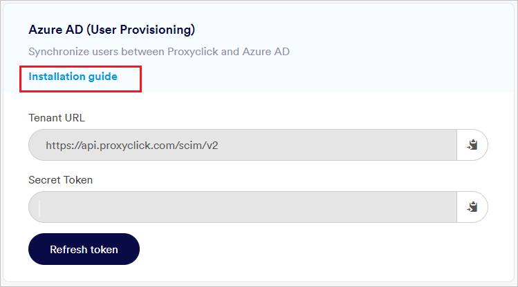 Diagramm, das proxyclick Create Token zeigt.