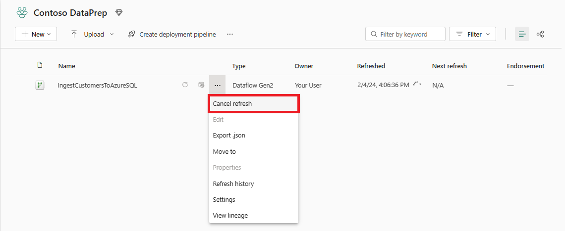 Screenshot zur Konfiguration des Zeitplans für die Aktualisierung des Dataflows auf der Seite mit den Einstellungen des Dataflows.