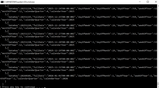 Datumsentität im JSON-Format abgerufen.