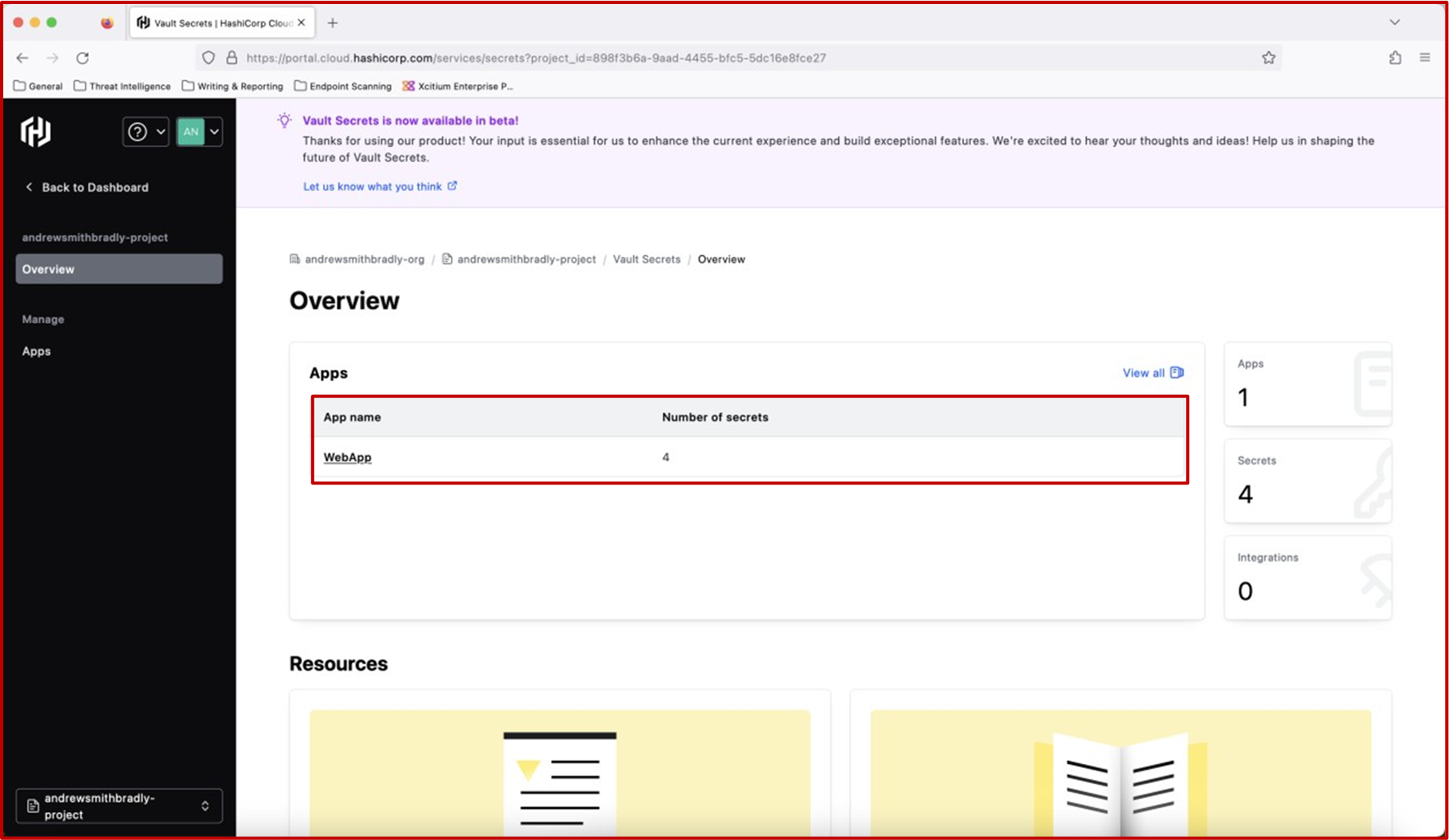 Übersicht über Hashicorp Vaults Dashboard.