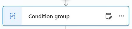 Screenshot eines Knotens einer Bedingungsgruppe auf der Zeichenfläche mit Symbolen für Bearbeiten und weitere Optionen.
