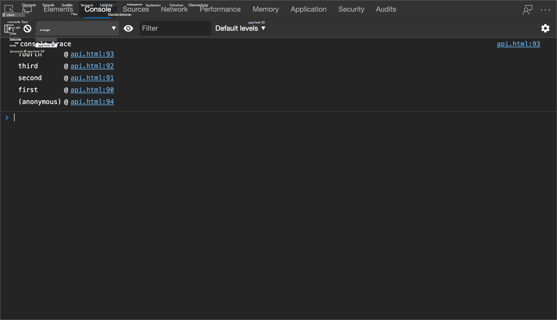 Das Ergebnis des Console.trace()-Beispiels