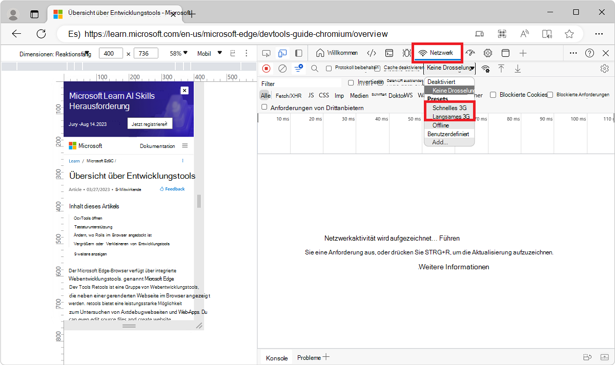 Die Drosselungsliste im Netzwerktool